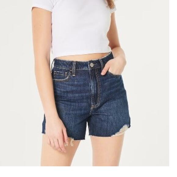Hollister Ultra High-Rise 90's Short Dark Blue Raw Hem Shorts Women Sz 16/33 - Picture 2 of 9